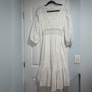 LoveShackFancy White Pleated Tiered Sundress